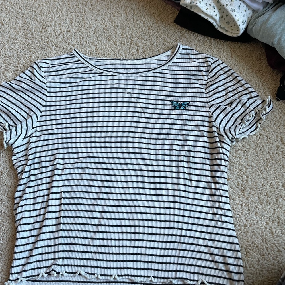 Black and white striped shirt with a butterfly AmericanEagle